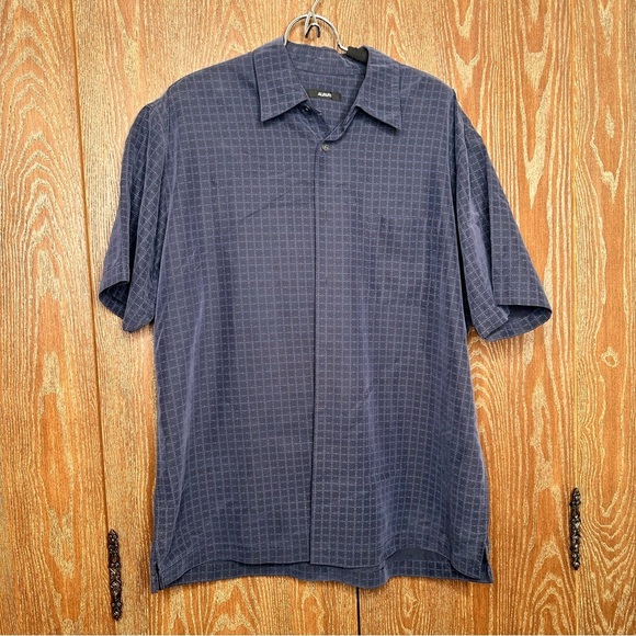 Alfani Blue Plaid Checkered Short Sleeve Button Up Casual Dress Shirt - Picture 1 of 8